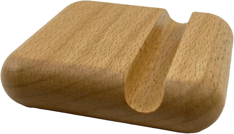 MOORCHOCO Beech Wood Phone Stand, Desktop Mobile Holder Cell Phone Stand for Desk-Portable Wood Phone Holder for Bed Compatible with iPhone 16 Pro Max 12 Smartphone Wooden Office Aesthetic Desk Accessories - Image 1